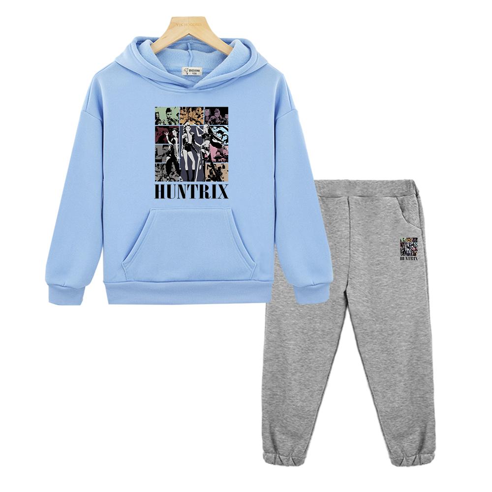 Boys Girls Hooded Spors Sets Kpop Demon Hunters Print Hoodie Fleece Sweatshirt Jacket 2pcs pullover+Pant Kids Boutique Clothes