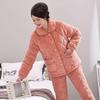 Damen Winter Korallfleece Gesteppter Pyjama - Dickes Flanell Warmes Hausanzug-Set für Mittelalte und Ältere Mütter