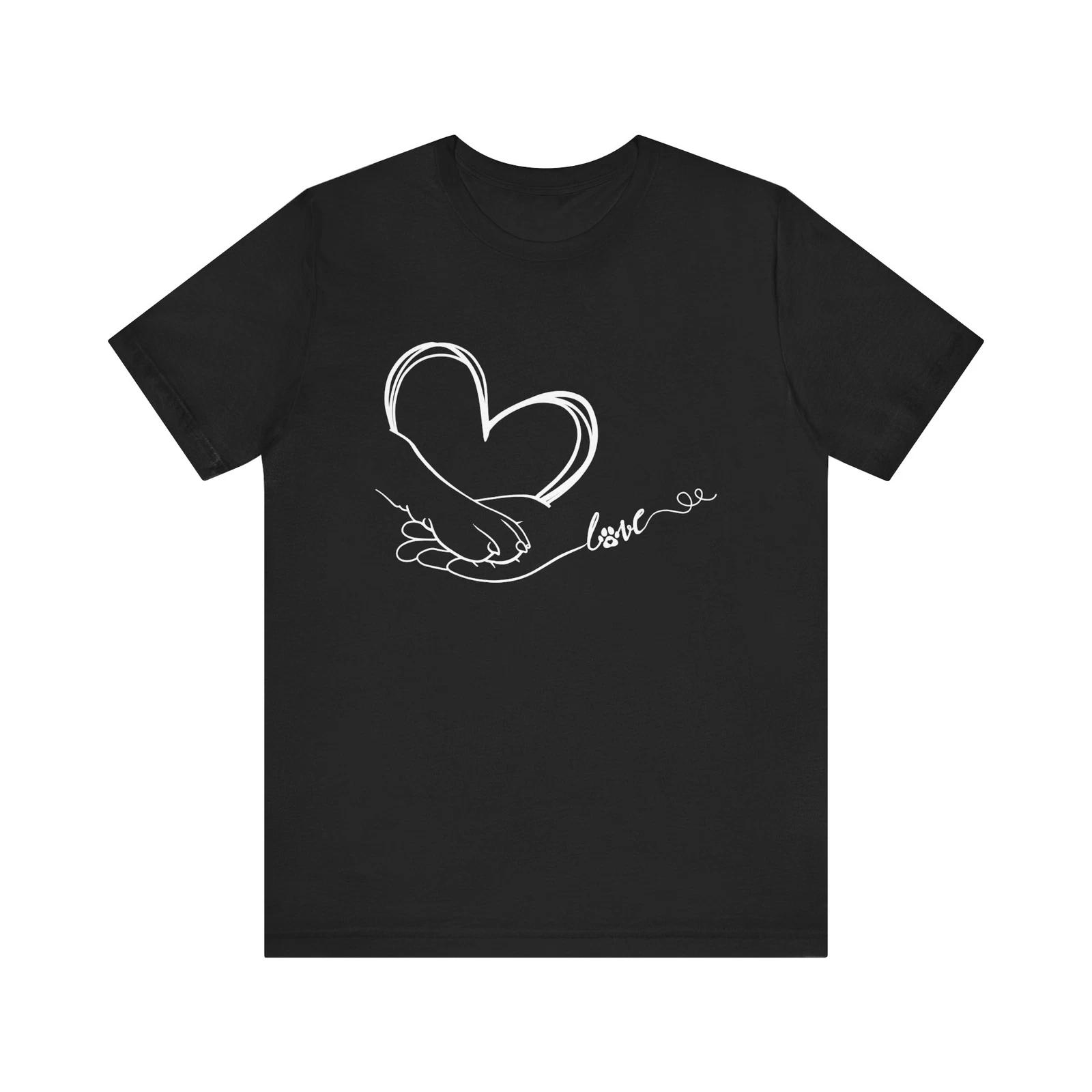 

Minimalist Hand and Paw Heart Tee for Dog Cat Lovers Valentine Gift Pet T-Shirt 2XL