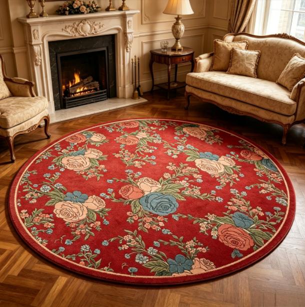 Flower Pattern Carpets for Living Room French Style Bedroom Decor Round Carpet Fluffy Soft Lounge Floor Mat Home Thick Plush Rug
