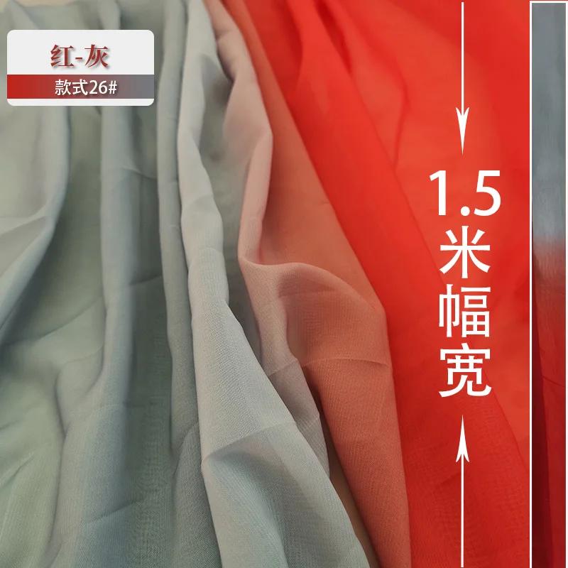 100D Gradient Chiffon Fabric By The Meter Per for Dress Skirt Clothing Sewing Drape Textile Summer Plain Cloth Black White Blue