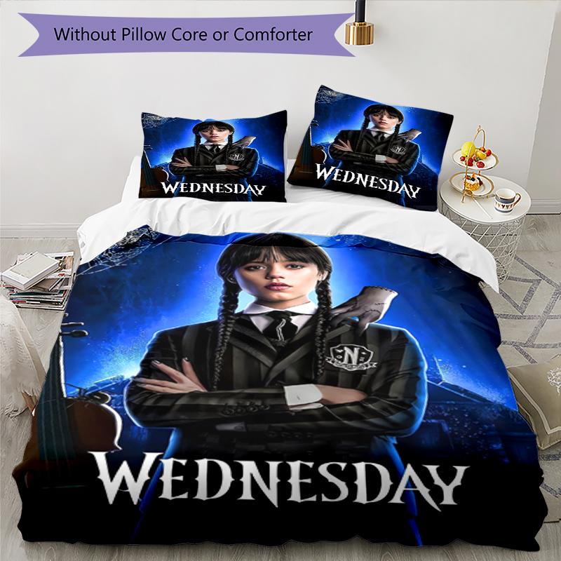 3pcs Wednesday Bedding Set Duvet Cover Closure Includes 1 Duvet Cover & 2 Pillowcases, Soft and Comfortable for All Seasons.