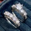 Huitan Fashion Luxury Crystal Cubic Zirconia Set Rings for Women Engagement Wedding Party High Quality Finger Accessories 2Pcs