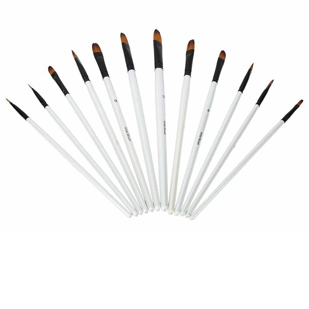 12 Pcs Painting Brush Set Pearl White Rod Watercolor Propene Drawing Tool(Filbert Tip)