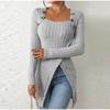Elegant Women Long Sleeve Sweater Fashion Button Knit Square Collar Off Shoulder Casual Commuting Pullover Autumn Winter