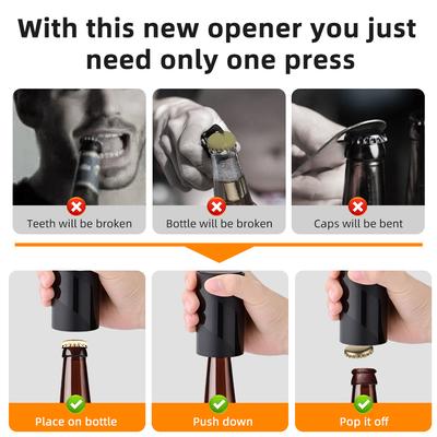 Automatic Beer Bottle Opener with Magnetic Cap Catcher No Damage To Caps Push Down Wine Beer Cap Opener Creative Kitchen Tools