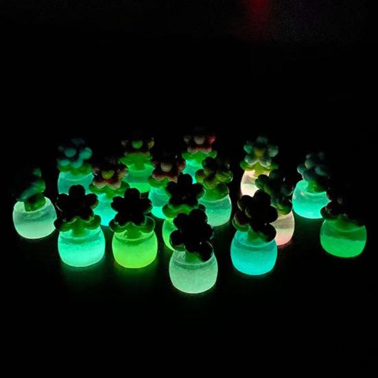 Yousheng 2 Pcs Mini Resin Artificial Flower Figurine Tiny Glow in The Dark Potted Flower for Dollhouse Miniature Landscape Home Office