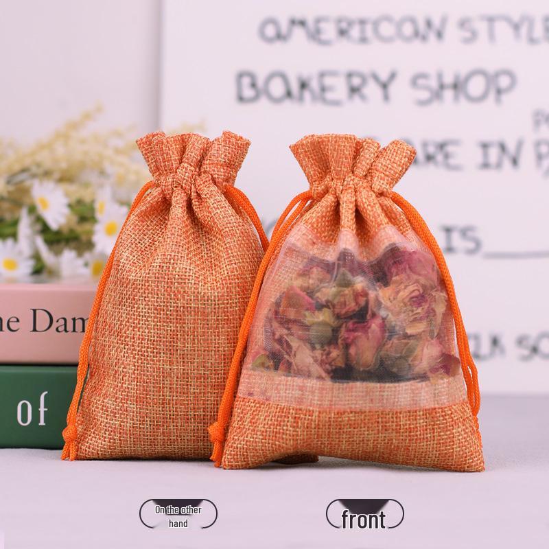 Super Source Hemp Drawstring Patchwork Mesh Bag for Cosmetics Organization