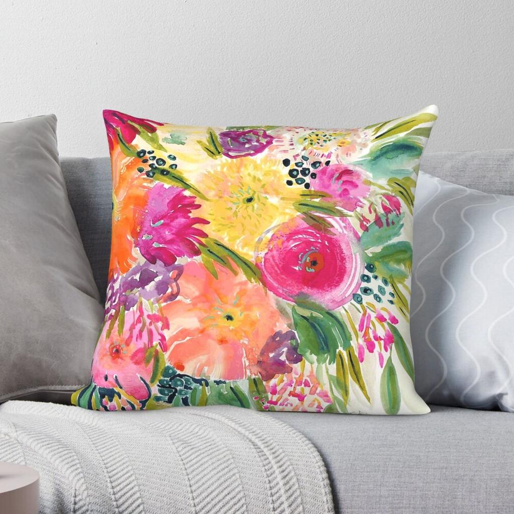 Burst Of Spring Flower Bouquet Square Pillowcase Polyester Linen Velvet Printed Decorative Pillow Case Car Cushion Cover x