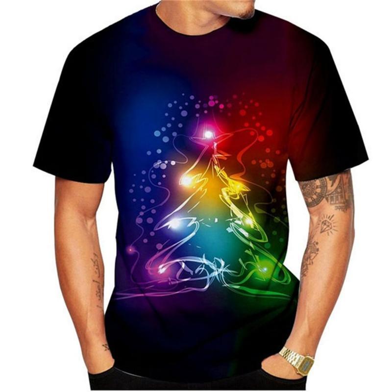 

Рождественская Новогодняя 3D-принт Футболка для мужчин Забавные футболки с рисунком рождественской елки Повседневные свободные футболки с круглым вырезом и коротким рукавом Унисекс Топ 5XL