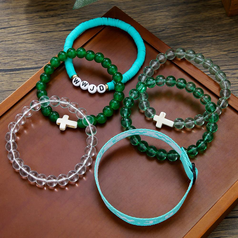 Charm 6pcs suit Bracelet Christian Cross Bracelets WWJD Faith Religious Easter For Women Men Jesus Bracelets