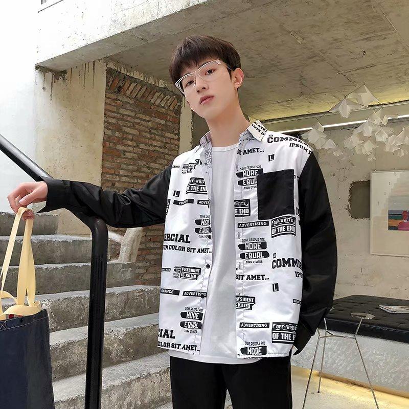 

Мужская рубашка с длинными рукавами с принтом, мужская ретро-футболка с гонконгским вкусом, молодежная модная тенденция, универсальная рубашка, свободное верхнее пальто, блузка для мужчин