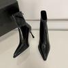 High-heeled Pointed Short Boots Women's Thin-heeled Back Zipper 2025 New Autumn and Winter Black Patent Leather Premium Thin Boots