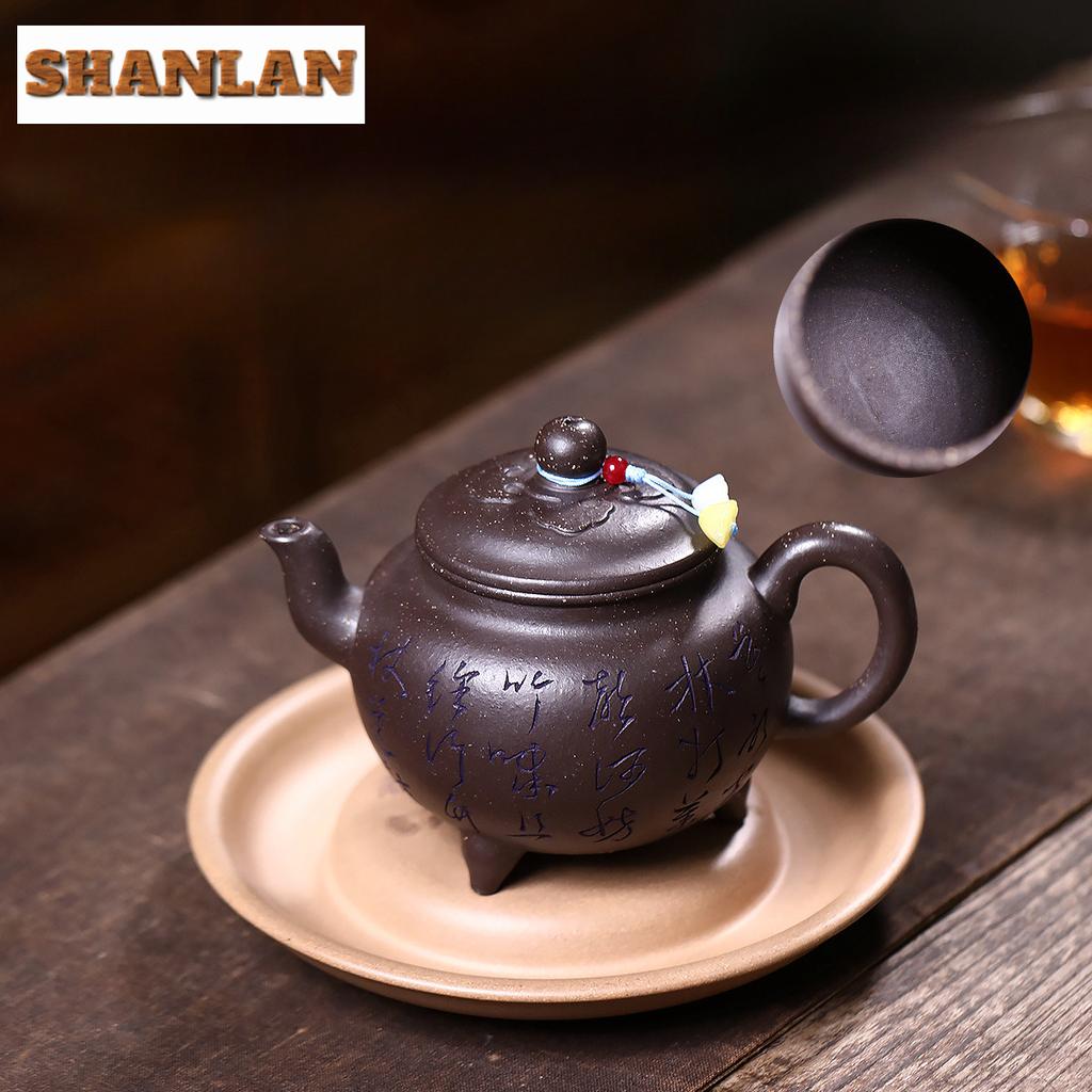 340ml Boutique Yixing Purple Clay Teapots Handmade Tripodia Pot Raw Ore Purple Jade Gold Sand Kettle Chinese Zisha Tea Set Craft