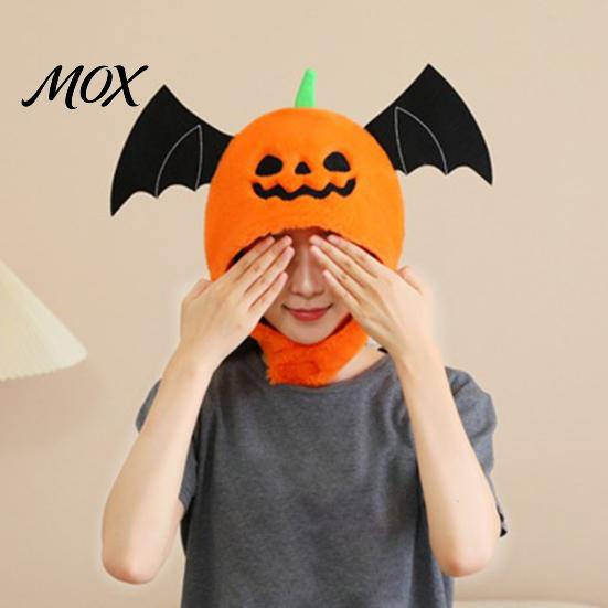 Halloween Costume Headgear Bat Pumpkin Head Hat, Cute Spooky Full Mask for Adults Festive Roleplay Hat Kids, Soft Plush Prop Party Cosplay,