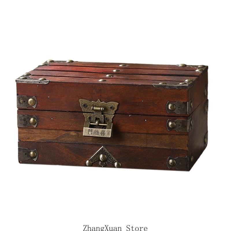 3XUF Chinese Inspire Jewelry Box With Lock Construction Multiple Dividers