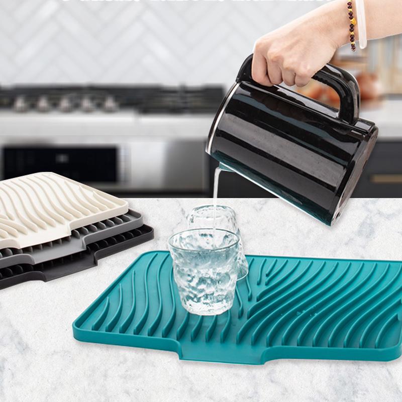 Silicone Dish Drying Mat Drain Pad Kitchen Pans Tableware Coaster Eco-Friendly Drainer Mat For Home Kitchen Tableware