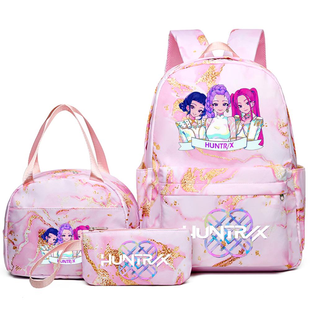 3Pcs/set Anime Cartoon Kpop Printed Backpack with Handbag Pencil Case for Teenager Student Girl Boy Bookbag Schoolbag Women Large Capacity Travel Bag