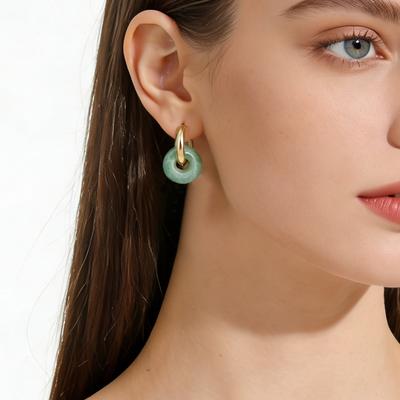 Premium Natural Stone Crystal Donut Earrings Earrings Fashion Commuter Earrings Stainless Steel Earrings Jewelry