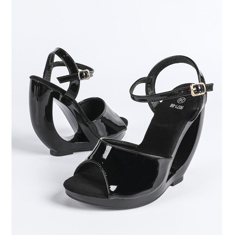 

Eilyken Fashion Design Hollow High Heels Women Sandals Summer Patent Leather Open Toe Buckle Strap Banquet Party Shoes 34 чёрный
