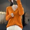 Women's Wool Knit Collar Cardigan: Slim-Fit, Long Sleeve, Loose Outerwear for Autumn and Winter.