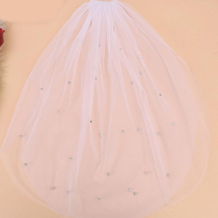 Delicate Rhinestones Wedding Veil Double Layer Crystal Design Soft Mesh Fabric Comfortable Bride Headpiece