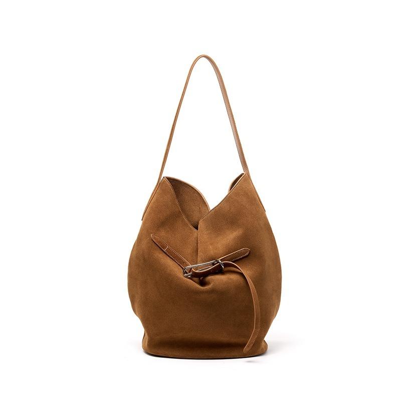 Bags niche tote fashion shoulder bag first layer cowhide large capacity high-end sense portable leather bucket bag