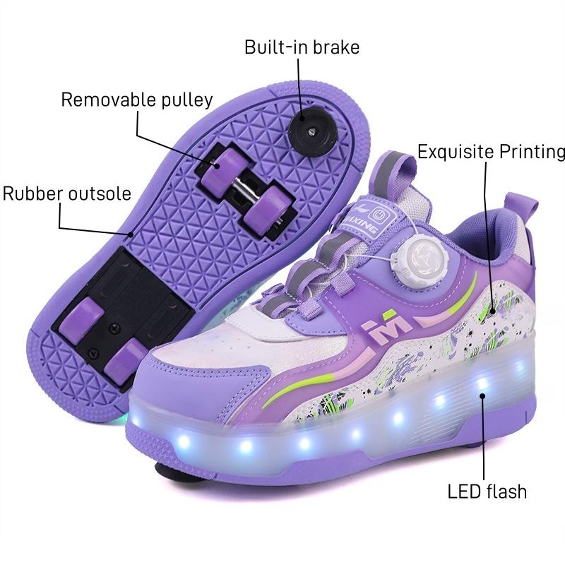 Boys and Girls USB Charging Night Smooth Roller Shoes LED Luminous Roller Shoes Outdoor Parkour Skates Christmas Sports Gift