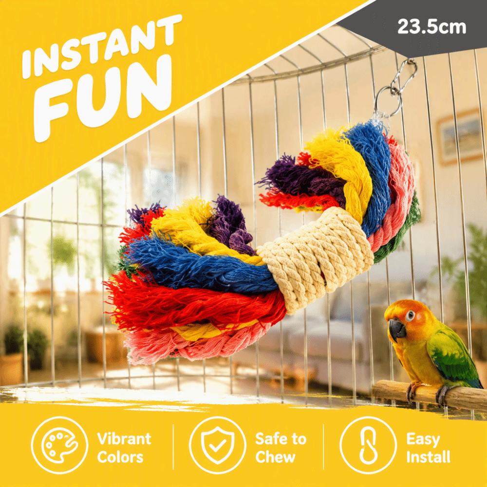 Colorful Cotton Rope Bird Rope Toy Hanging Buckle Exercise Training Tool Parrot Chewing Toy Safe Foraging Design