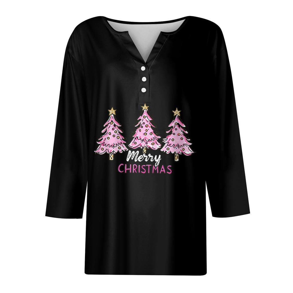 Γυναικείο μπλουζάκι μπλουζάκι με τύπωμα κουμπιού μανίκι 3/4 Καθημερινή μόδα για Σαββατοκύριακο Basic V-λαιμόκοψη κανονικό μπλουζάκι