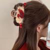 2025 New Year Red Plush Pearl Claw Clip - Stylish Women's Shark Hairpin Accessory for Buns and Hair Styling