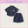 Kids Denim Short Sleeve Twopiece Set With Cotton Fabric For Summer Casual Wear