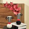 Ceramic Vase Geometric Binaural Stripes Flower Vase Black and White Vertical Stripes Terrarium Home Decoration Accessories