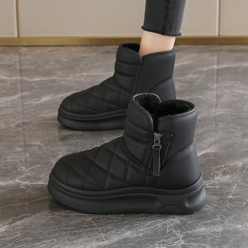 Fur integrated snow boots new winter piled thickened cotton boots Harbin cotton shoes
