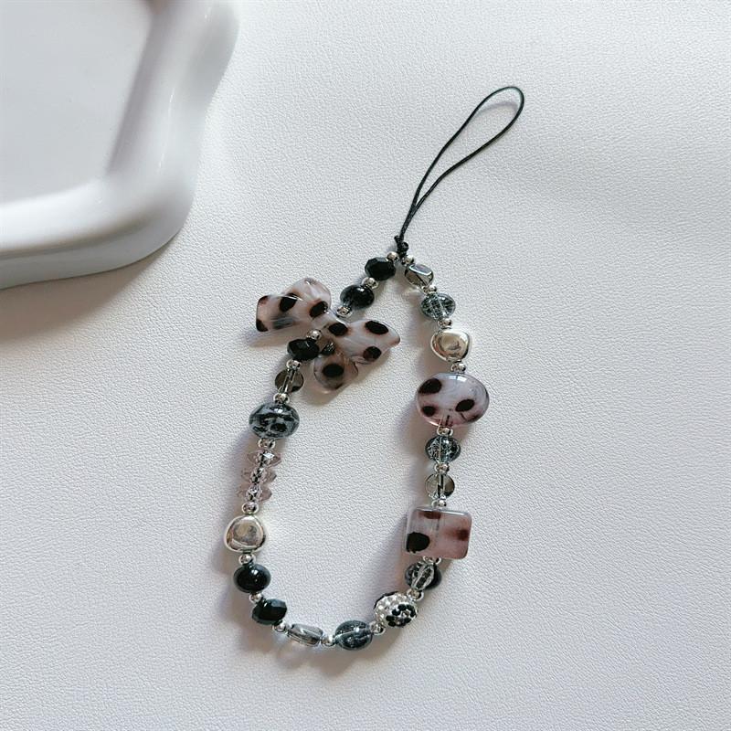 Portachiavi con Stampa Leopardo Laccetto per Telefono Cordino con Perline in PVC Per Uomo e Donna