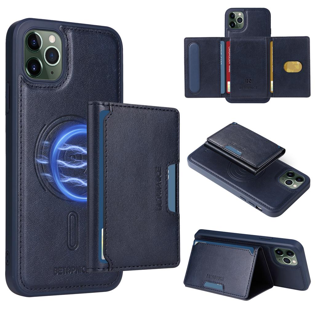For iPhone 11 Pro Max Magnetic Case BETOPNICE Leather Phone Cover Kickstand with Detachable Card Bag
