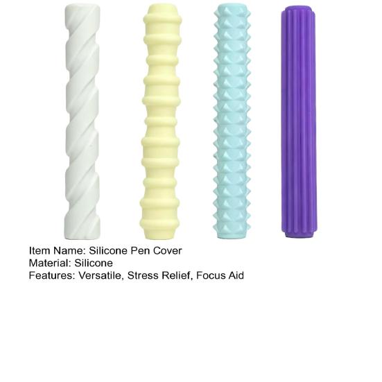 4Pcs Silicone Pencil Grips Ergonomic Textured Sleeves for Kids Adults Anxiety Relief Smooth Writing Pen Cover