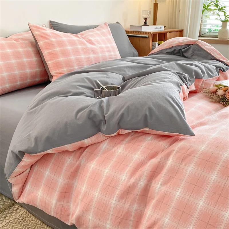 New Pure Cotton Labeled Bedding Set Simple Solid Double-Sided Color Quilt Cover Sets Soft Cozy Breathable Textile Supplies