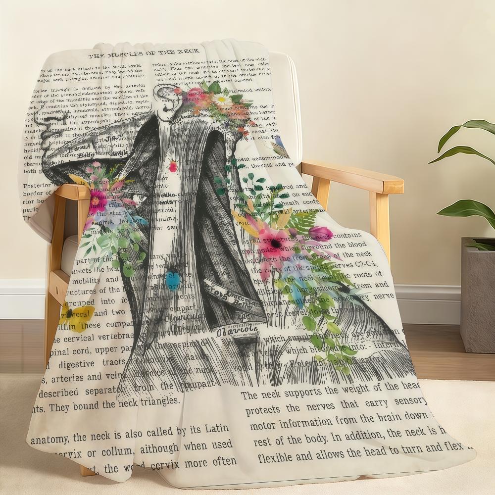 Vintage Human Anatomy Flowers Art Blanket Soft Throw Blanket for Home Bedroom Bed Sofa Picnic Travel Office Rest Blanket Gift 75x90cm