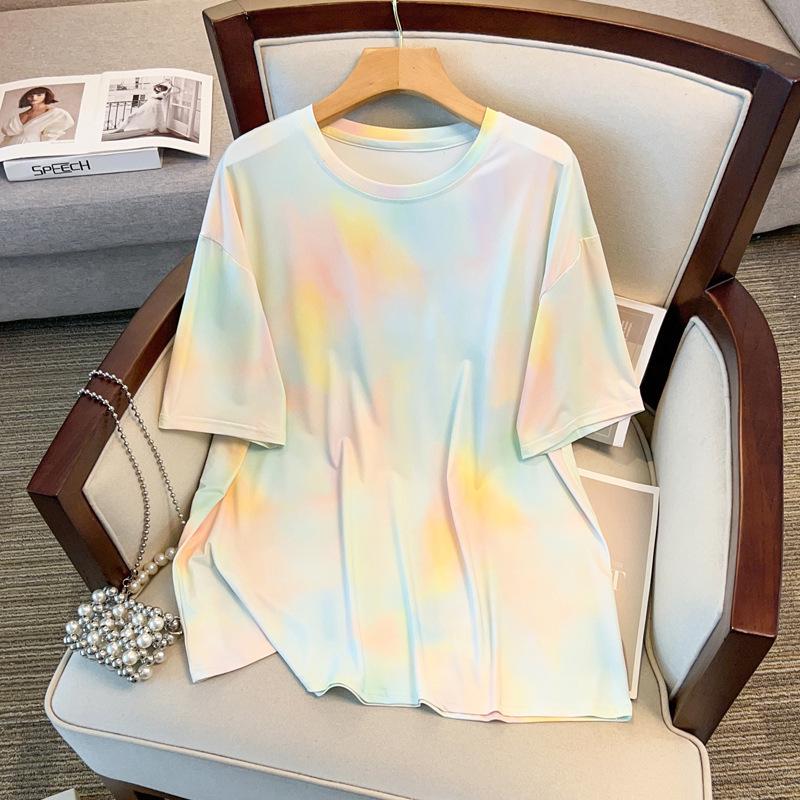 Summer 2025 Plus Size Quick-Dry Tie-Dye Gradient Women s Casual Short Sleeve Tee 4XL (about 80-100 kg)