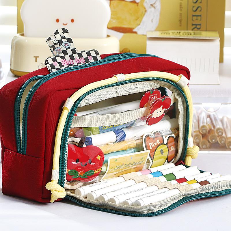 1pcs Lovely Dog Pencil Bag Pen Case, Cute Cartoon Retro Plaid Pattern Large Capacity Storage Pouch for Stationery Student