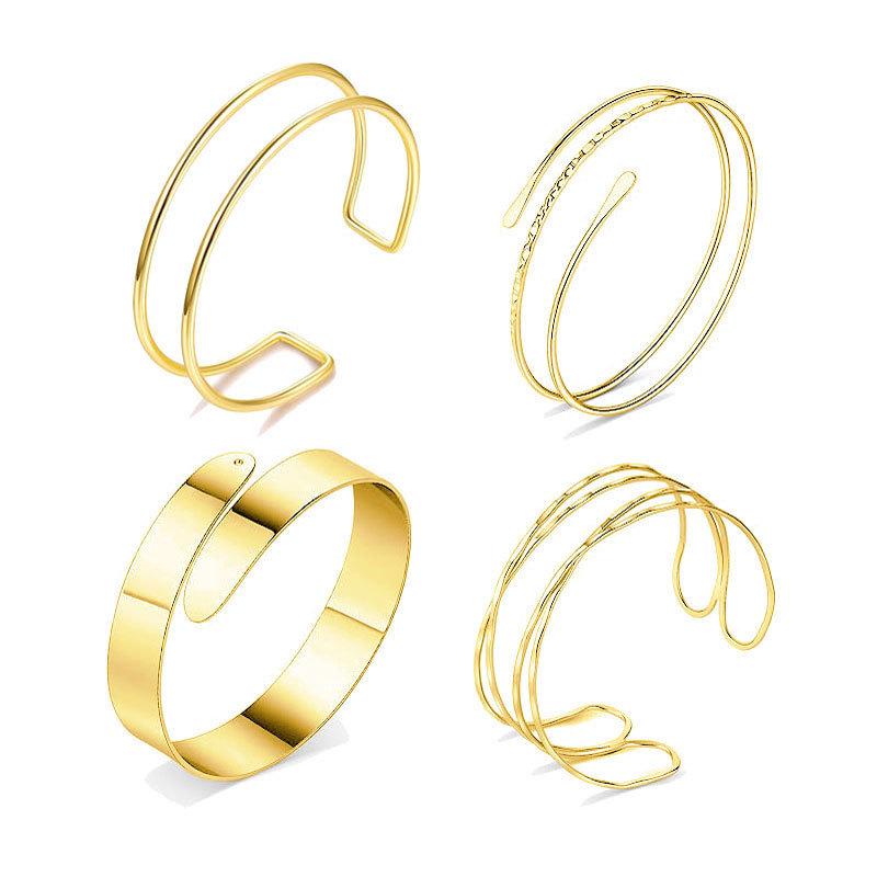 Geometric Metal Arm Bangle Set: Adjustable, Hollow, Exaggerated Design for Women