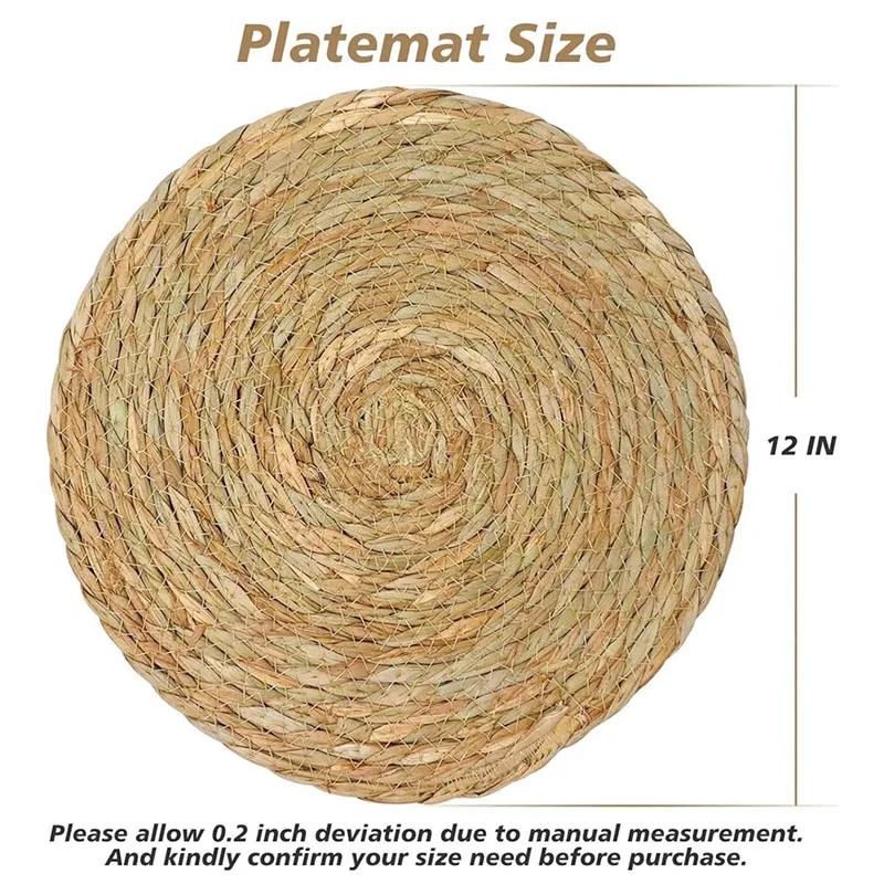 4/8/12Pcs Round Woven Placemats Set Boho Rattan Placemat Natural Placemats 12Inch Farmhouse Weave Straw Braided Table Dinner Mat
