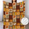 Autumn Harvest Plush Throw Blanket - Pumpkin Turkey Maple Leaf Checkered Geometric Print, Soft Flannel All-Season Cozy Blanket for Couch, Office, Camp