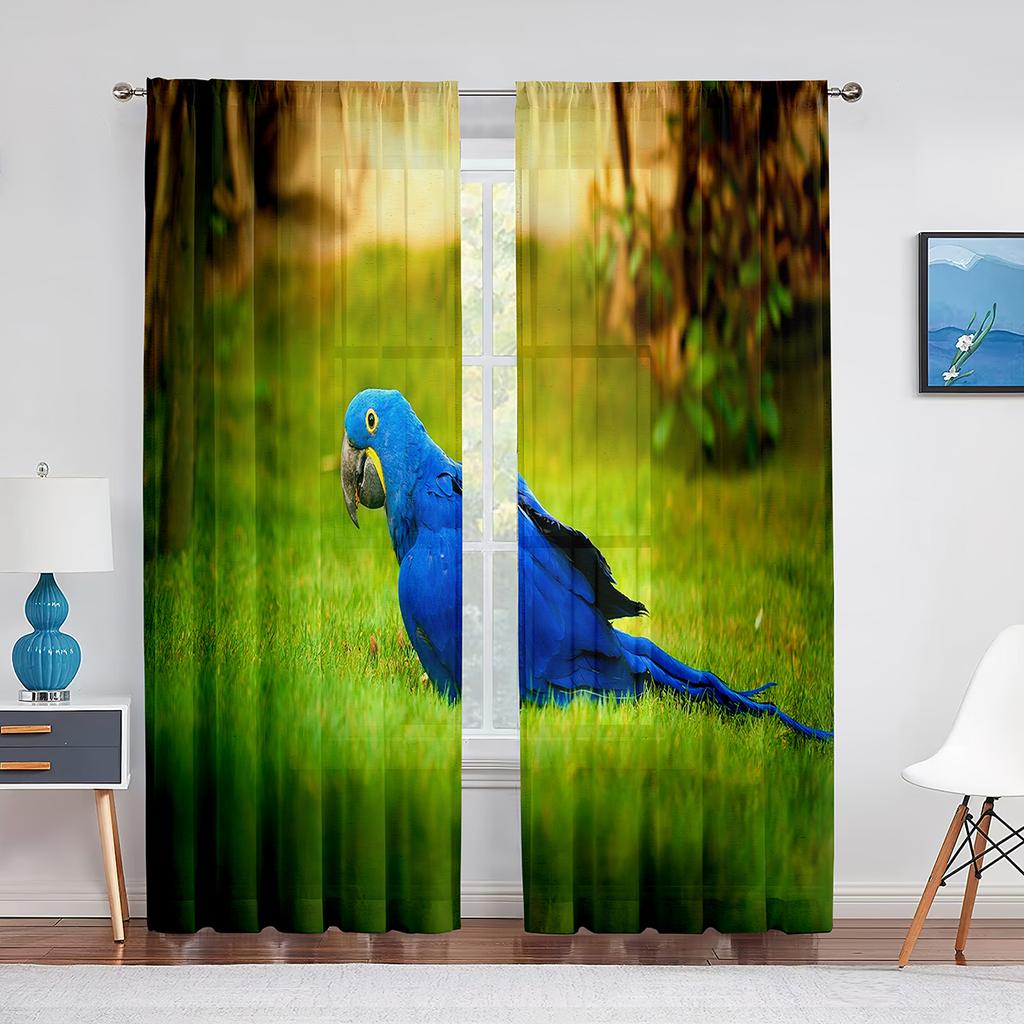 Perdele din tulle tropicale cu papagal colorat în picioare pentru sufragerie, perdele pentru fereastră de bucătărie, perdea transparentă din voal