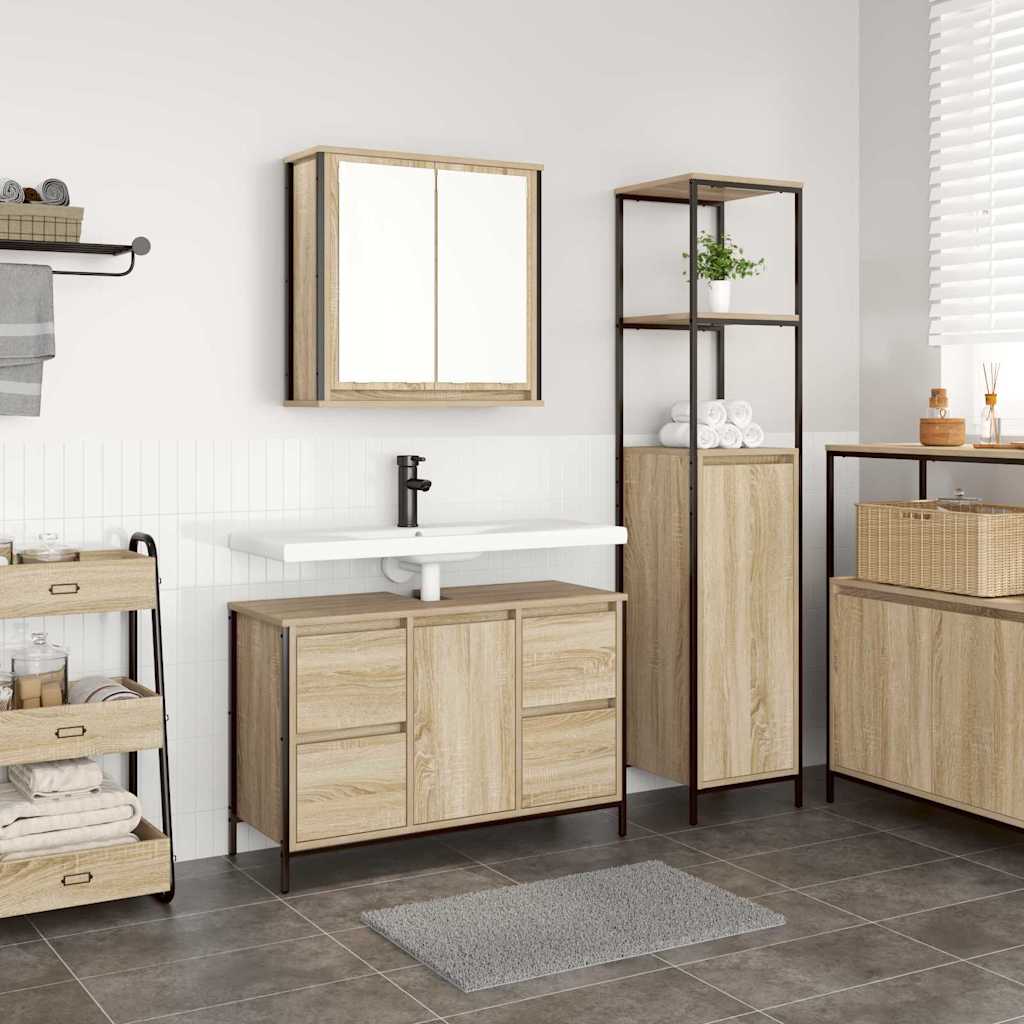 Bathroom Furniture Set with Shelf 2 pcs Sonoma Oak and Black