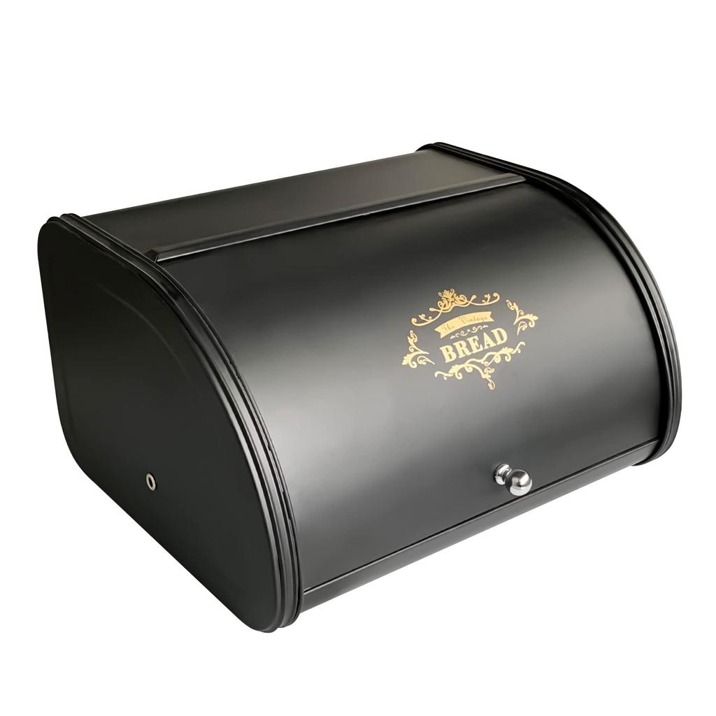 SOTECH Bread Case, Sliding Door, Food Grade, Lightweight, Home Kitchen Outdoor Picnic Bread Box (Cute Black Storage Box)