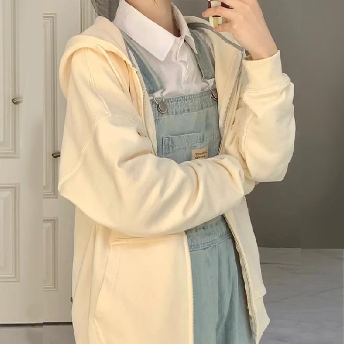 Autumn Women's Zippered Apricot Sweater Jacket - Casual Sports Style