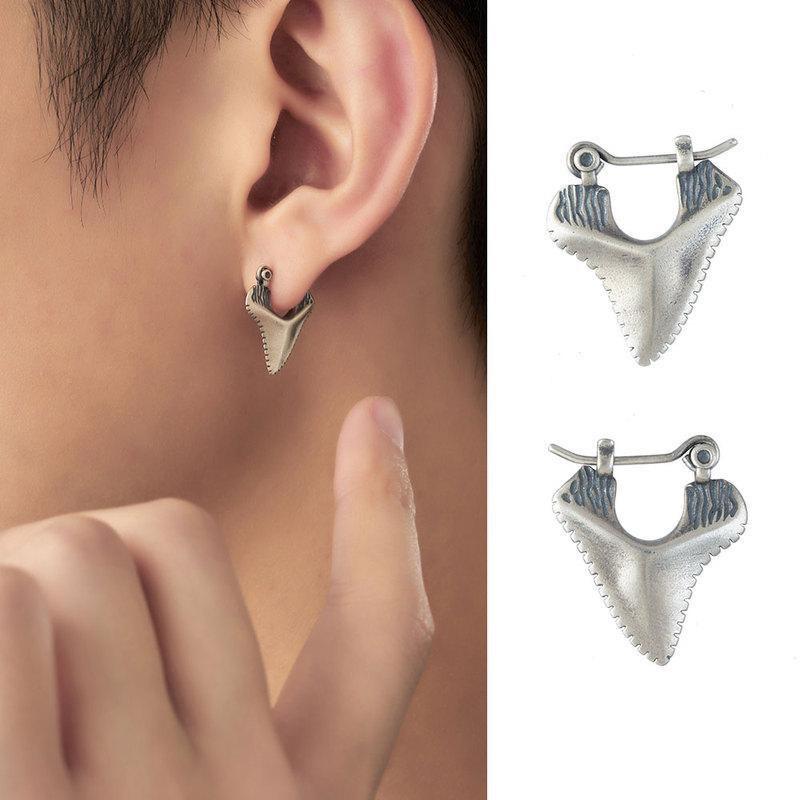 Retro Shark Teeth Stud Earrings Men's and Women's Earrings Punk Ruffian Handsome Triangular Earclips Niche Earrings Trend Personality
