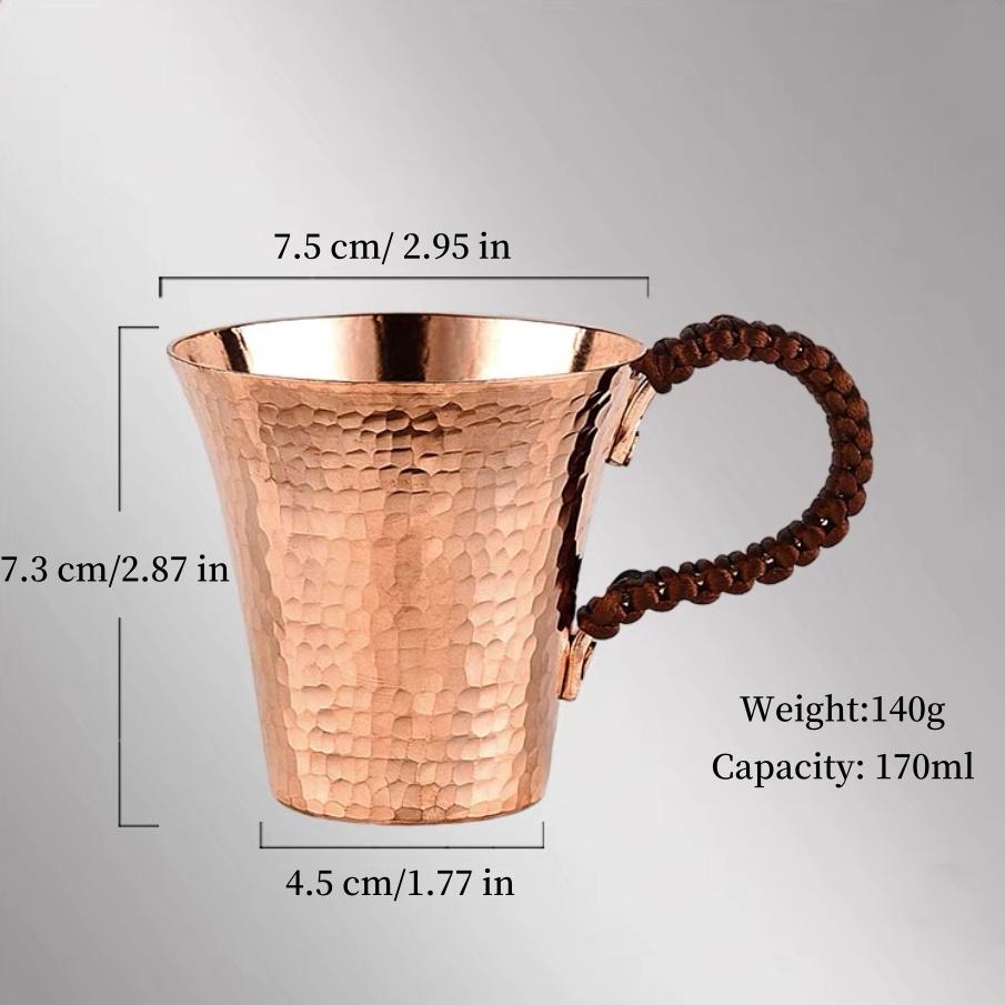 

Винтажная кружка из чистой меди, ручная работа, текстура молотка, плетеная ручка, чашка для завтрака, молока, пива, кофе, 170 мл, стакан для чая, столовая посуда 170ml